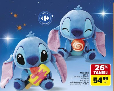 Maskotka Stitch z lodem na patyku z lizakiem wys. 25 cm promocja w Carrefour