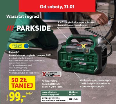 Sprężarka i pompka akumulatorowa 20V promocja w Lidl