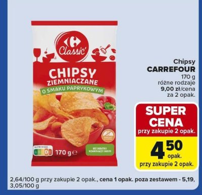 Chipsy ziemniaczane CARREFOUR o smaku paprykowym różne rodzaje promocja w Carrefour Express