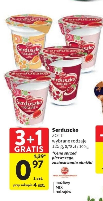 Jogurt truskawka Zott serduszko promocja w Intermarche