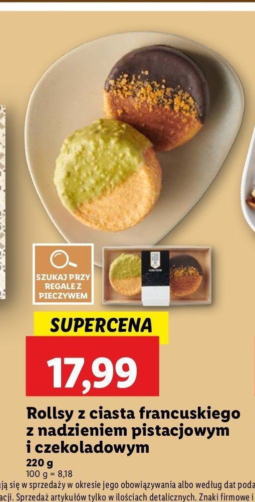 Rolls z ciasta francuskiego z nadzieniem pistacjowym i czekoladowym promocja