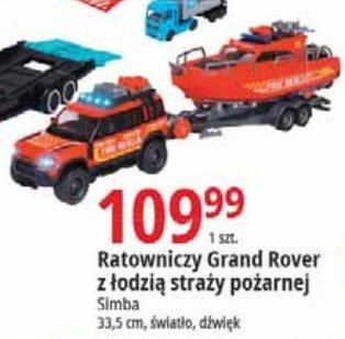 Ratowniczy grand rover z łodzią straży pożarnej 33.5 cm Simba promocja