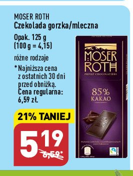 Czekolada gorzka 85% kakao Moser roth promocja