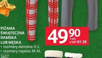 Piżama świąteczna damska lub męska rozmiary damskie: S-L, rozmiary męskie: M-XL promocja w Selgros