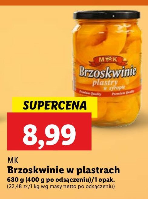 Brzoskwinie połówki w lekkim syropie M&k promocja