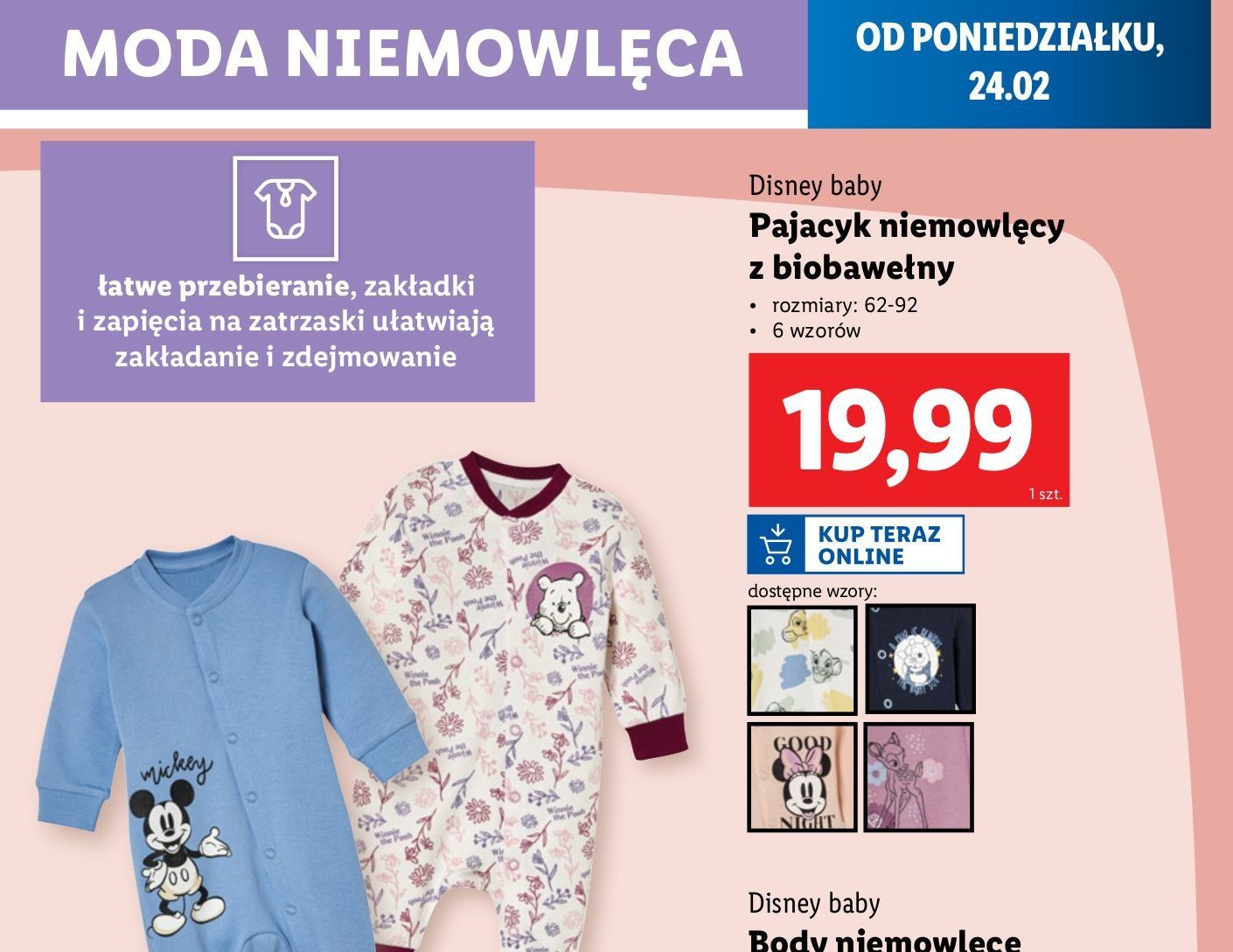 Body niemowlęce disney promocja w Lidl