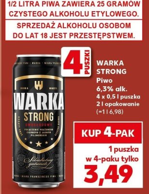 Piwo Warka Strong 6,3% 4x0,5 l promocja w Kaufland