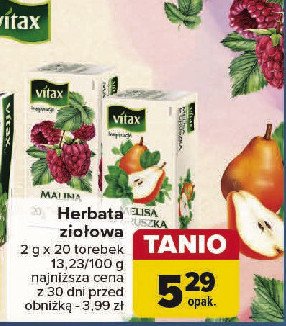 Herbata melisa & gruszka Vitax promocja