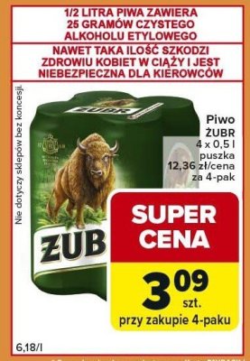 Piwo ŻUB 4 x 0,5 l puszka promocja w Carrefour Express