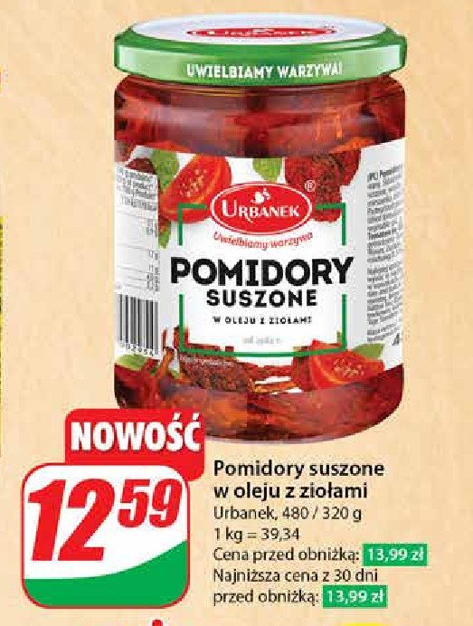 Pomidory suszone w oleju z ziołami Urbanek promocja w Dino