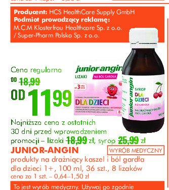 Tabletki na gardło dla dzieci Junior-angin promocja