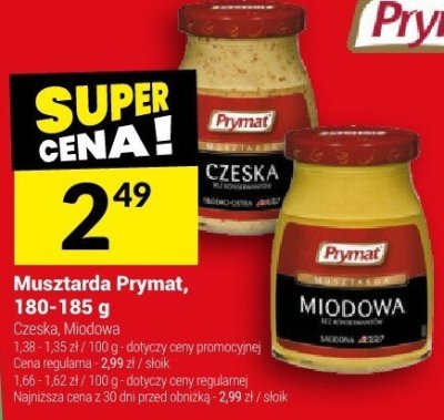 Musztarda Prymat, 180-185 g (Czeska, Miodowa) promocja w Twój Market