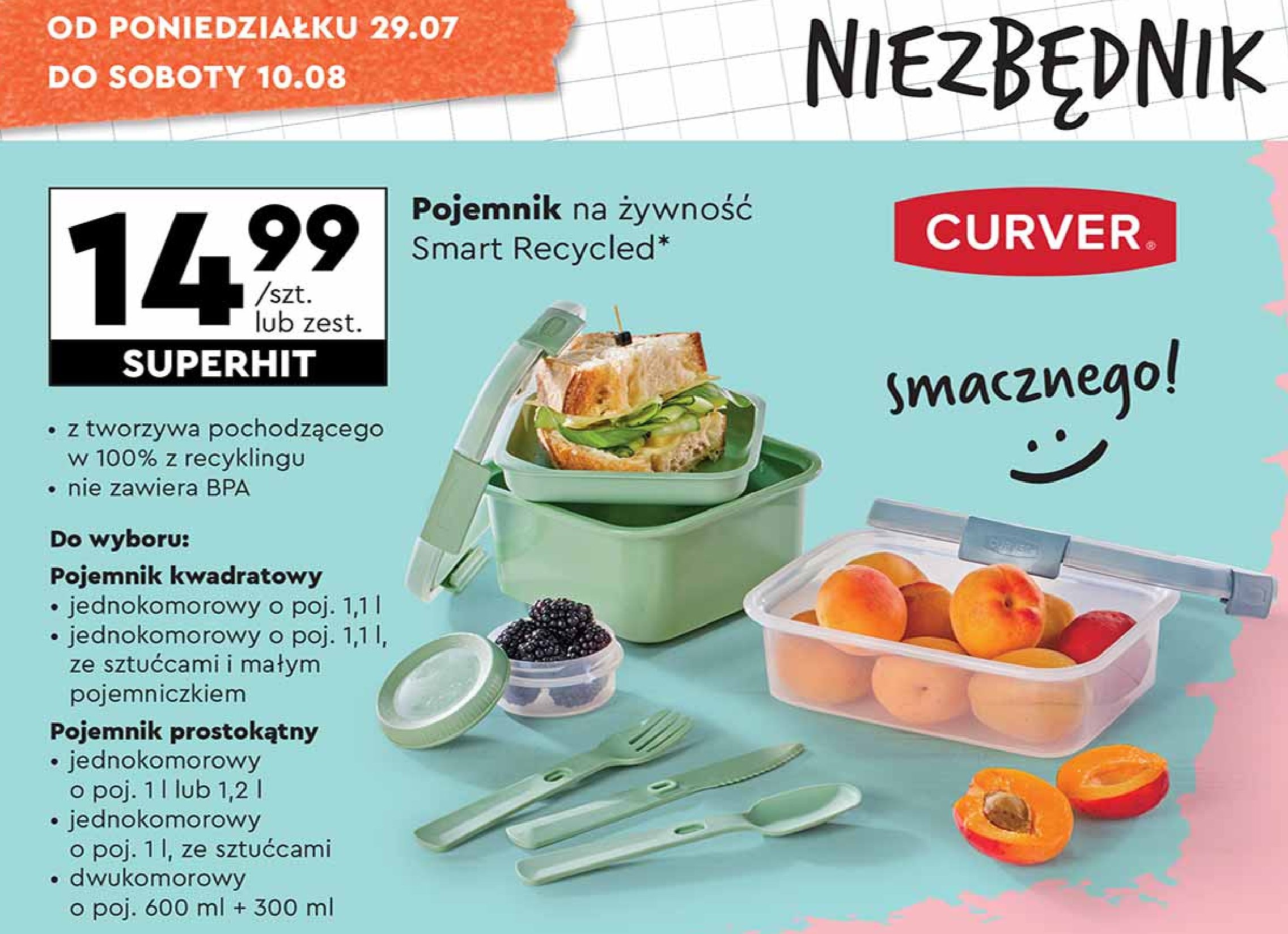 Pojemnik na żywność kwadratowy 1.1 l Curver promocja