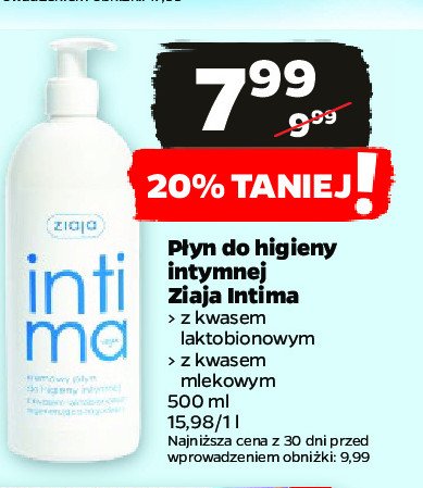 Kremowy płyn do higieny intymnej z kwasem laktabionowym Ziaja intima promocja