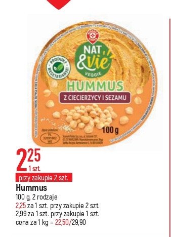 Hummus z ciecierzycy i sezamu Wiodąca marka nat & vie promocja