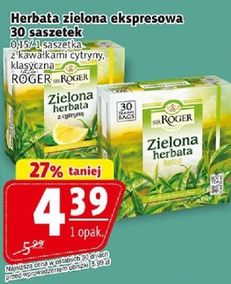 Herbata zielona ekspresowa ROGER promocja w Prim Market