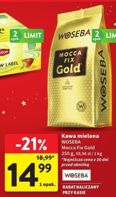 Kawa mielona WOSEBA Mocca Fix Gold, 250 g, 59,96 zł / 1 kg promocja w Intermarche