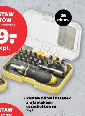 Zestaw bitów i nasadek z wkrętakiem grzechotkowym 26 elem. promocja w Netto