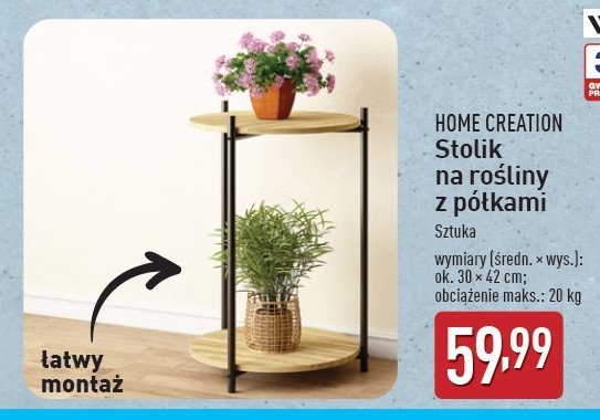 Stolik na rośliny z półkami 30 x 42 cm Home creation promocja w Aldi