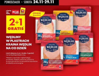 Wędliny w plastrach Na co dzień 2+1 GRATIS promocja w Biedronka
