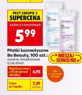 Płatki kosmetyczne Be Beauty, 100 szt. owalne, kwadratowe promocja w Biedronka