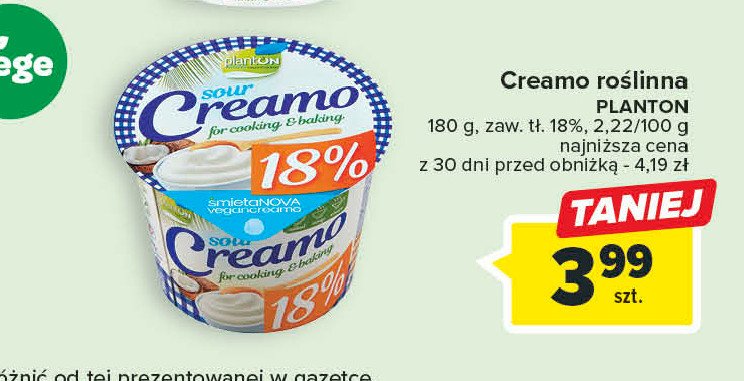 Śmietana wegańska 18% Planton (żywność) promocja