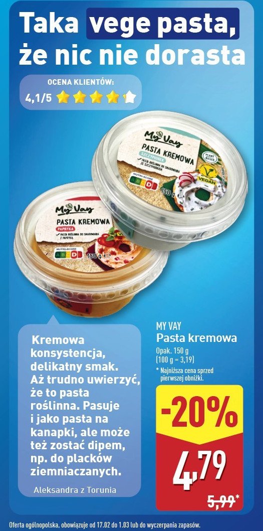 Pasta kremowa kanapkowa z czosnkiem i ziołami My vay promocja w Aldi