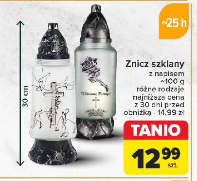 Znicz szklany z napisem 25 h 100 g promocja