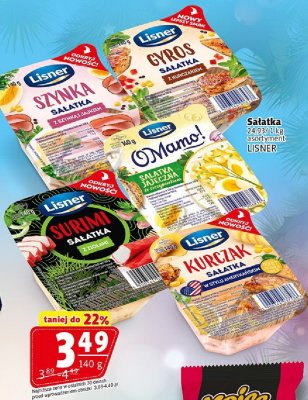 Sałatki Lisner: Gyros, Szynka, Kurczak, Mama promocja w Prim Market