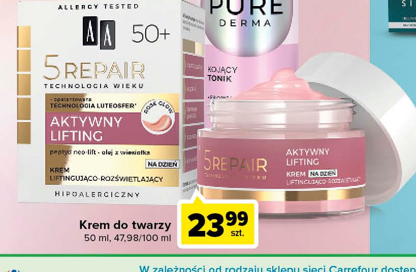 Krem liftingująco-rozświetlający aktywny lifting 50+ Aa technologia wieku 5repair promocja