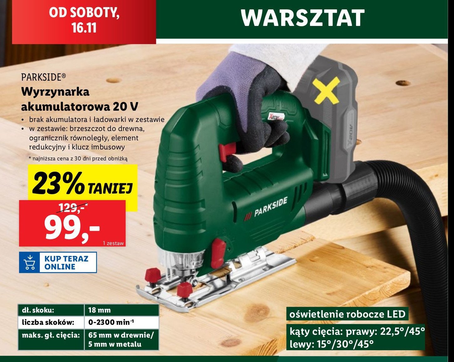 Wyrzynarka akumulatorowa 20 v Parkside promocja