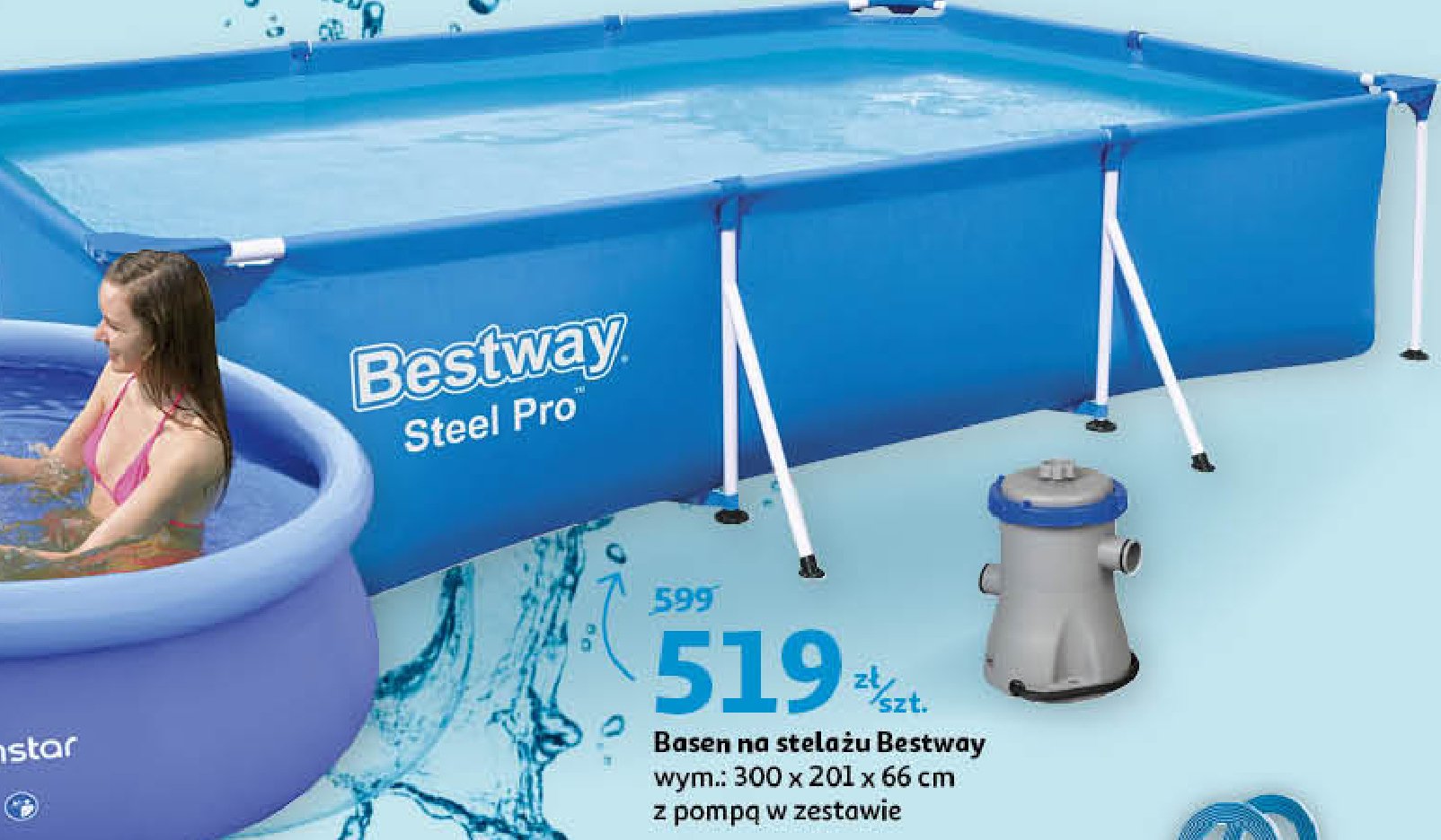 Basen rozporowy ze stelażem 300 x 201 x 66 cm 3300 l z pompą Bestway promocja