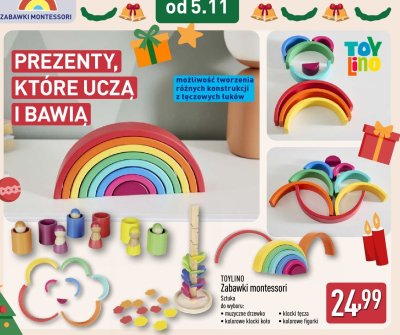 Zabawki montessori - kolorowe klocki koło promocja w Aldi