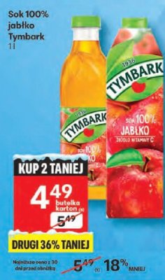 Sok 100% jabłko Tymbark 1l promocja w Delikatesy Centrum