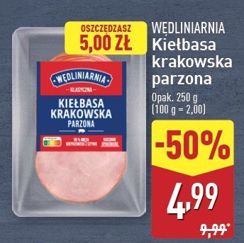 Kiełbasa krakowska parzona Wędliniarnia classic promocja w Aldi