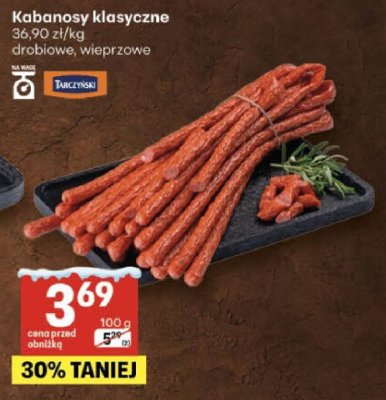 Kabanosy klasyczne drobiowe, wieprzowe Tarczyński promocja w Delikatesy Centrum