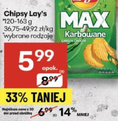 Chipsy Lay's MAX Karbowane wybrane rodzaje promocja w Delikatesy Centrum