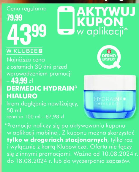 Krem do twarzy głęboko nawilżający spf 15 Dermedic hydrain 3 hialuro promocja