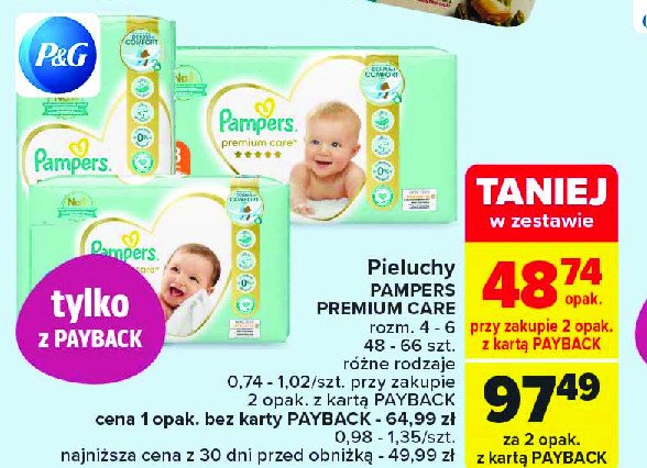 Pieluszki dla dzieci 3 midi Pampers premium care promocja w Carrefour