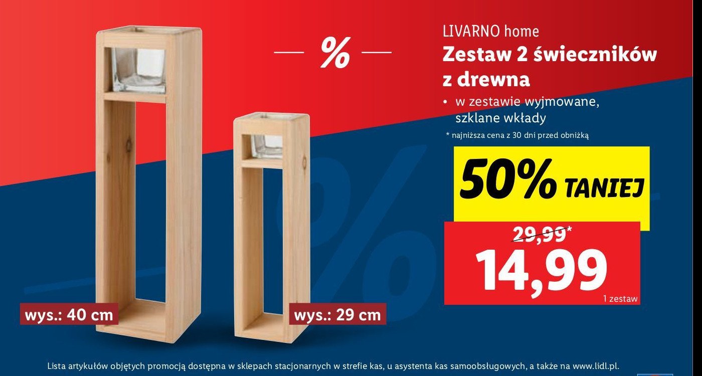 Świeczniki kolumnowe z drewna LIVARNO HOME promocja