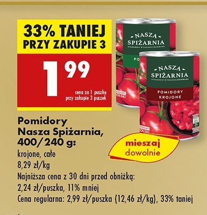 Pomidory krojone Nasza spiżarnia promocja w Biedronka