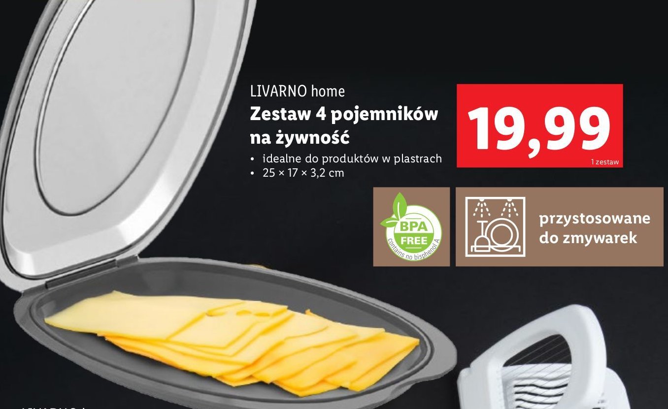 Pojemniki na żywność 25 x 17 x 3.2 cm LIVARNO HOME promocja w Lidl