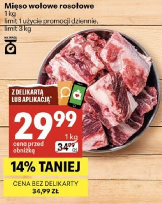Mięso wołowe rosołowe 1kg promocja w Delikatesy Centrum