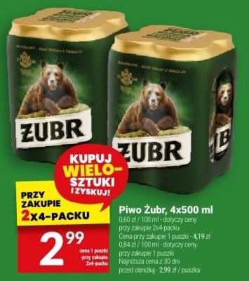 Piwo Żubr, 4x500 ml promocja w Twój Market