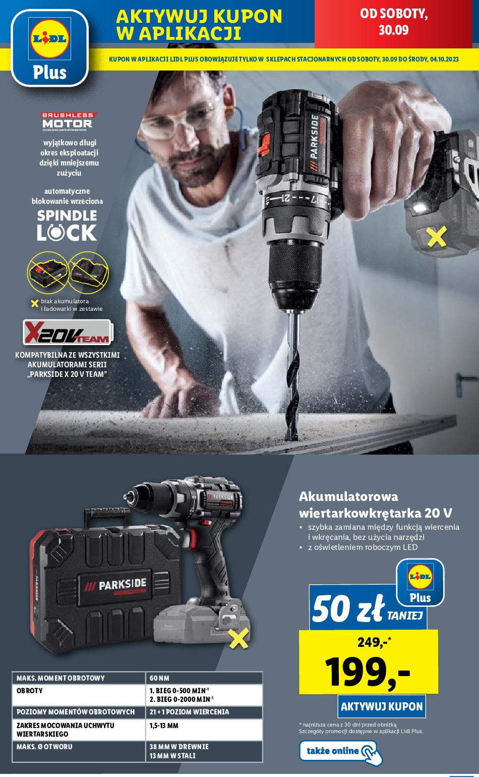 Wiertarko-wkr臋tarka akumulatorowa 20V Parkside (Lidl) promocja