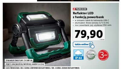 Reflektor led z powerbankiem Parkside promocja