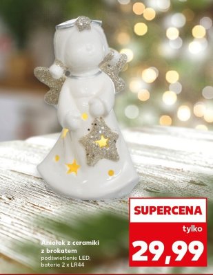 Aniołek z ceramiki z brokatem podświetlenie LED, baterie 2 x LR44 promocja w Kaufland