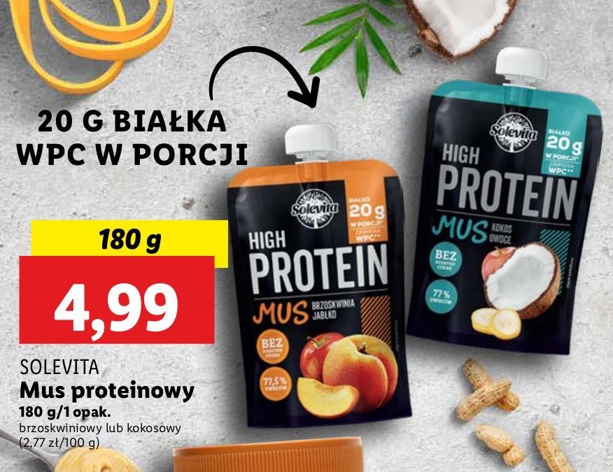 Mus kokos owoce Solevita high protein promocja w Lidl