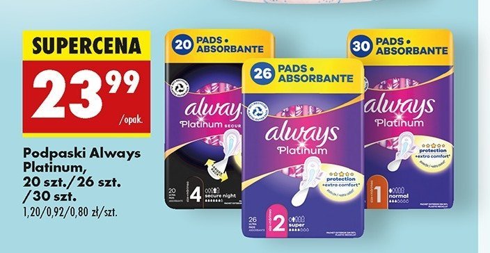 Podpaski normal Always platinum promocja w Biedronka