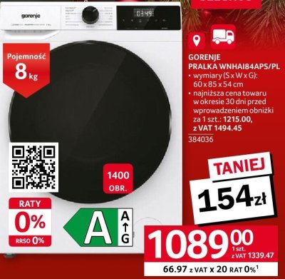 Pralka GORENJE PRALKA WNHAI84APS/PL promocja w Selgros